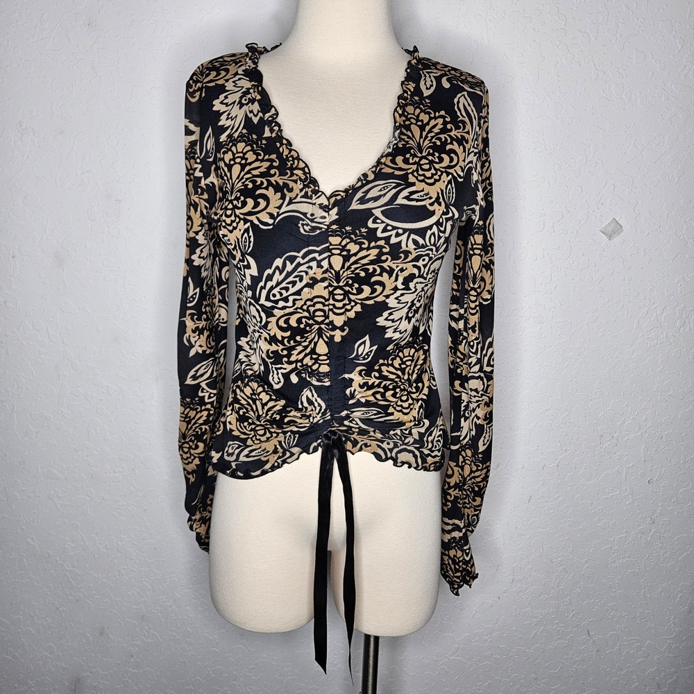VTG INC International Concepts Cotton Y2K Boho Paisley Tie Front Peasant‎ Top M